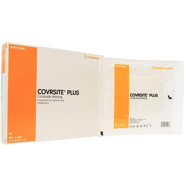 Smith and Nephew Inc Covrsite Plus Waterproof Composite Dressing 6" x 6", Adhesive, Extensible, Conformable (Box of 10 Each)