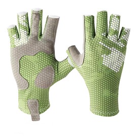 SUJAYU Fishing Gloves - Men & Women, Anti-slip Silicone Sailing & Kayak Gloves, UV Sun Protection, Fly Fishing Accessories (Green, Large)