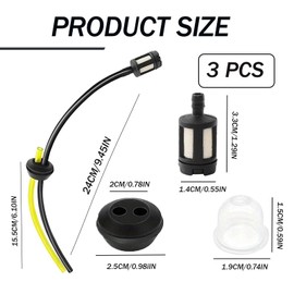 3 PCS Fuel Line Hose Kit, Universal Strimmer Fuel Pipe, Grass Petrol Trimmer Fuel Pipe, Petrol Strimmer Parts for Brush Cutter Trimmer Mower Hedge Trimmer