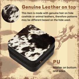DEEKA Western Jewelry Box Case Real Leather Cow Print Cowhide Tooled Travel Jewelry Organizer Gifts Christmas Gifts for Women Country Girls Cowgirl Stuff Portable Travel Accessories -Black