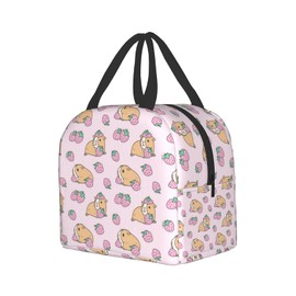 Vdcucc Pink Guinea Pig And Strawberry Lunch Box Reusable Lunch Bag Food Container For Women Men Adults Work Travel Picnic