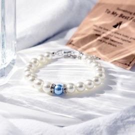 THSOGO Something Blue Gift for Bride to Be Bride Pearl Beaded Bracelet Bachelorette Party Decorations Bridal Shower Favor Wedding Accessory to Friend