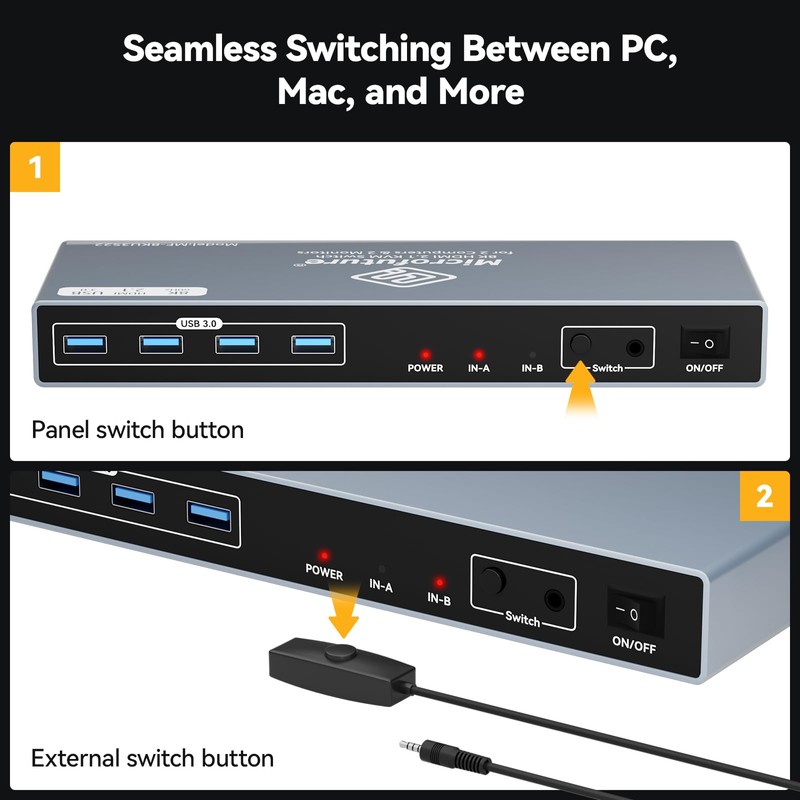 8K@60Hz 4K@120Hz HDMI KVM Switch | w/Extension Button Module |