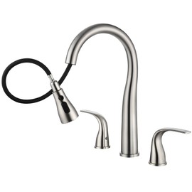 TIORIY 3 Hole Kitchen Faucet with Pull Down Sprayer, Brushed Nickel, Double Handle High Arc Faucet for Kitchen Sink with 3 Mode Spray, Stainless Steel, T-3005BN