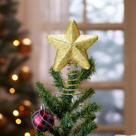 Gejoy Mini Christmas Star Tree Topper 6 x 4.3 Inch 5 Point Glitter Star Miniature Tree Topper Christmas Ornaments Holiday Decorative for Xmas Home Decor