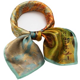 100% Mulberry Silk Scarf Square Hair Scarves Fashion Oil Painting Pattern Neck Scarfs for Women 20" x 20"
