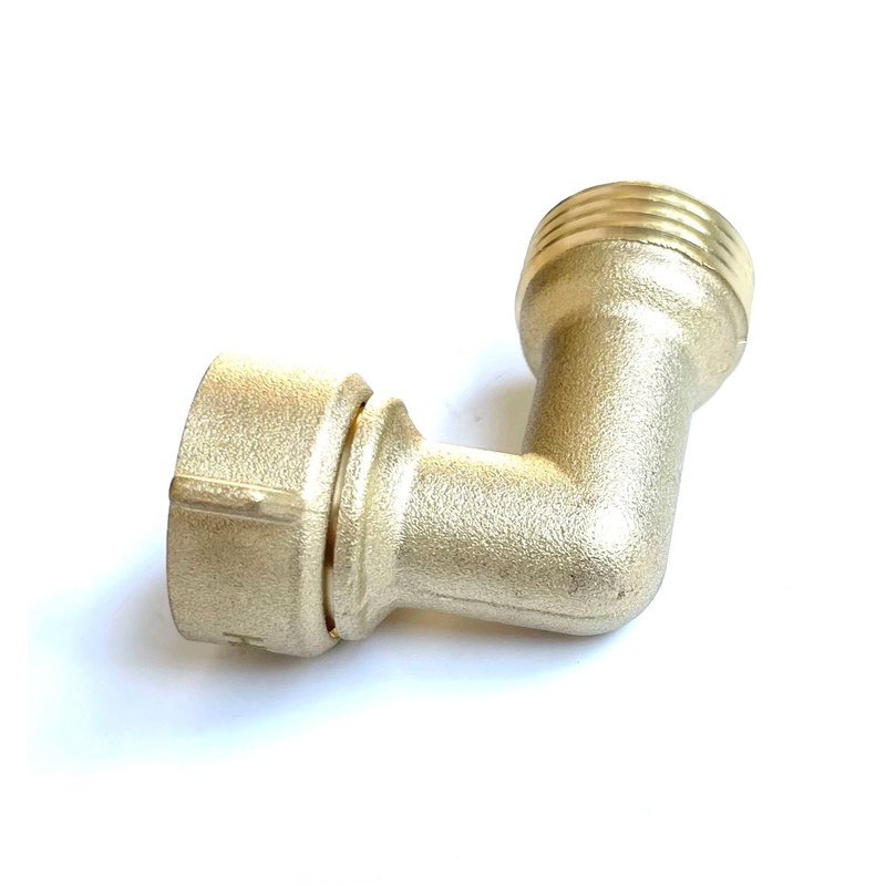 Solid brass lead-free 90 degree garden hose elbow with rubber