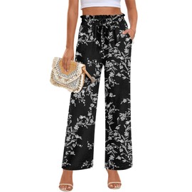 Anymeet Pants for Women Casual 2025 Travel Vacation Loose Outfits Black Carving X-Large