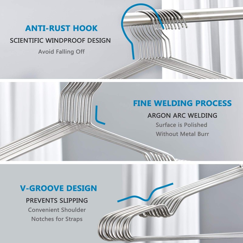 Fayleeko Wire Coat Hangers - 17.7 Inch Heavy Duty Stainless