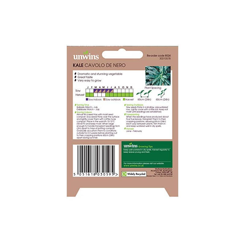 Unwins 30310578 Kale Cavolo de Nero Seeds, Clear