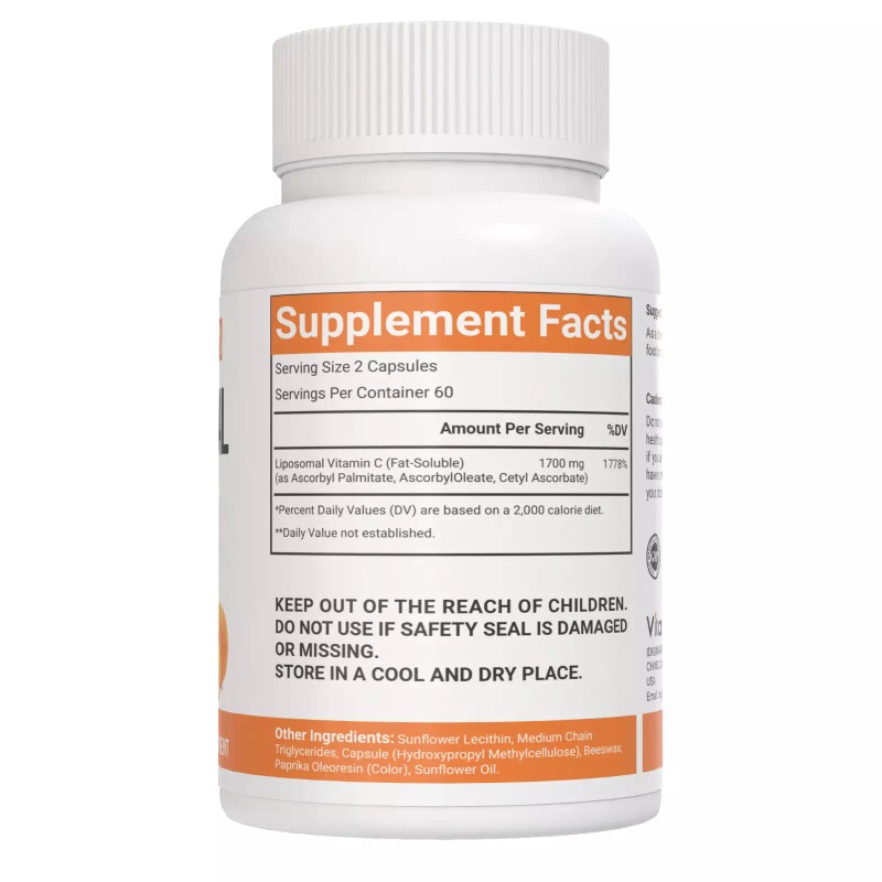 VitaCosmoX Liposomal Vitamin C 1700mg -120 Capsules - High Absorption