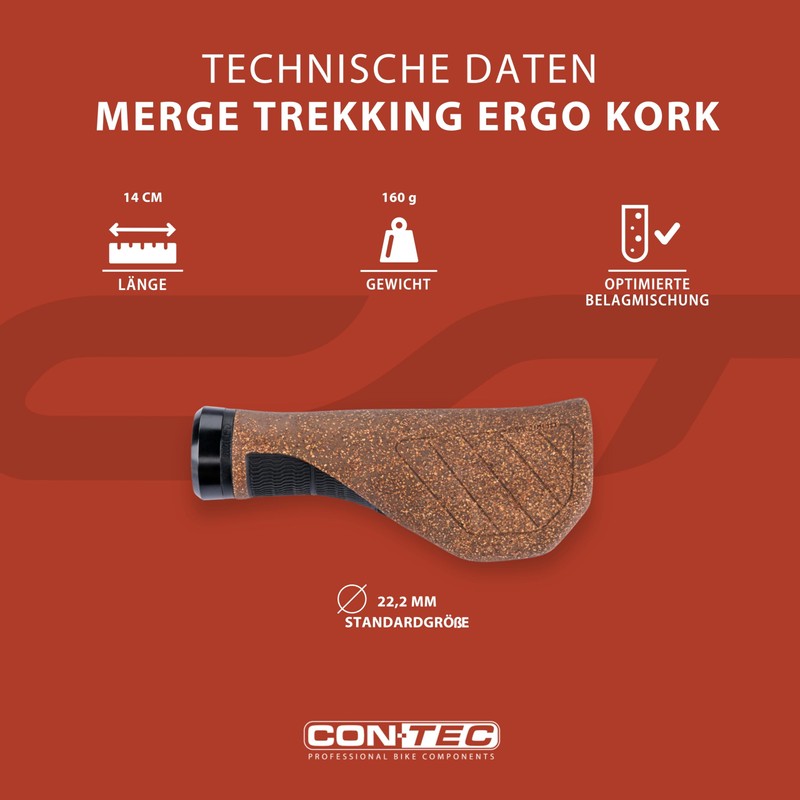 CONTEC Bicycle Grips Merge Trekking Ergo Cork, 140 mm, D3