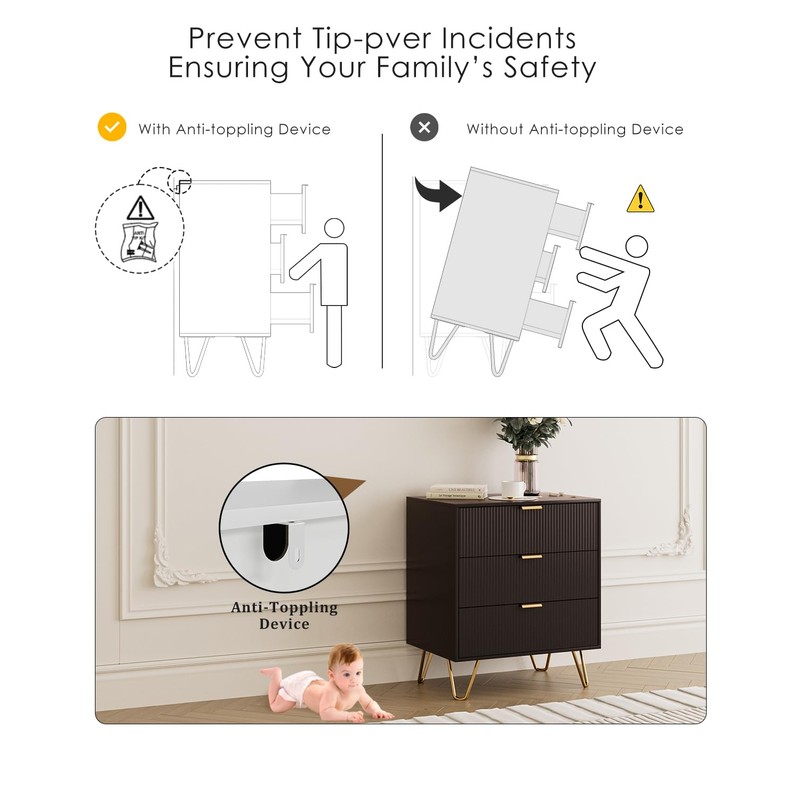 Aobafuir 3 Drawer Dresser for Bedroom, Modern Closet Dressers Chest