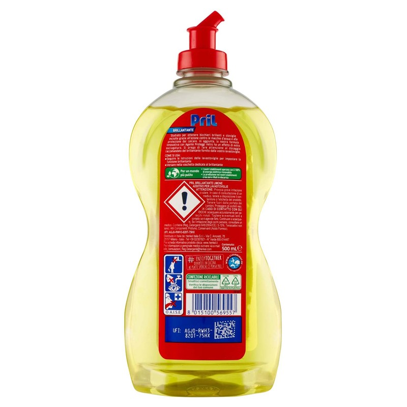 Pril Brillantante+ Brillante per Lavastoviglie, Limone & Lime, 500 ml,