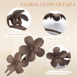 YTQDSS 8PCS Floral Hair Claws Non-Slip Clips for Women, Matte Strong Grip Barrettes for Thin Thick Hair, Wedding Party Prom Beach Accessories