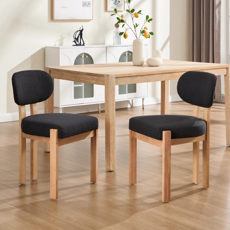 Modern Fabric Dining Chair Set of 2 Rounded Back Upholstered