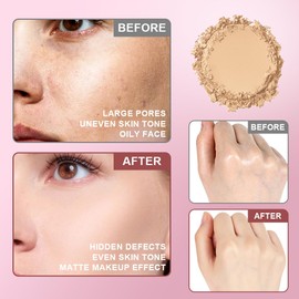 Natural Compact Powder, Waterproof Matt Powder Make-Up, Universal Make-Up Powder Cosmetic, Matte Compact Powder for a Natural Glow, Pore Refining and Fixes Long-Lasting, Vegan (A-02)