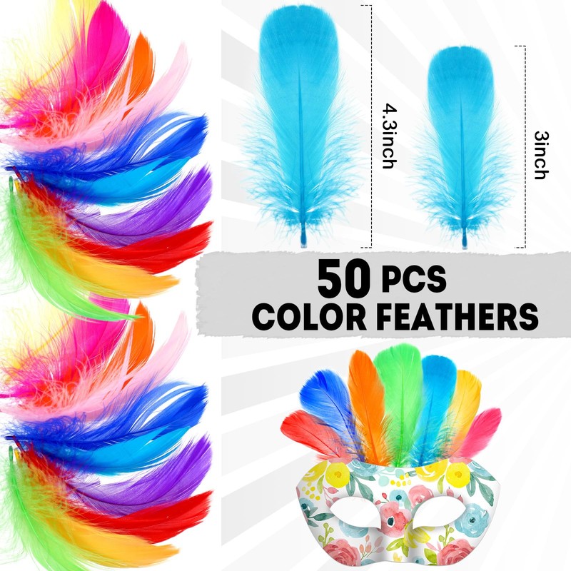 Leyndo 24 Pack Paper Mache Art Masks with 500 Feathers,