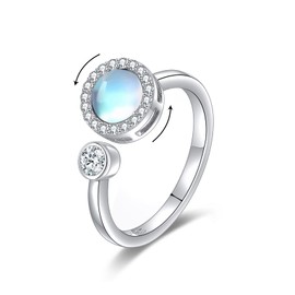 TIGER RIDER Anxiety Spinner Moonstone 925 Sterling Silver Ring for Women, Crystal October Birthstone Adjustable Ring, Anxiety Relief Rings