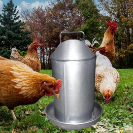 Chicken Drinker Traditional Galvanised Steel Drinker, 9L Capacity with Handle for Hens, Ducks, Geese - Two Gallon