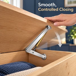 2-Pack Heavy Duty Soft Close Lid Support Hinges with Gas Struts, 60N-200N Slow Closing Lift Supports