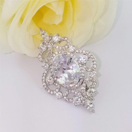 SELOVO Vintage Style Wedding White Oval Zircon Crystal Wedding Pin Brooch Rose Gold Tone