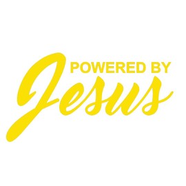 Powered by Jesus Vinyl Decal by stickerdad® - Size: 8", Color: Reflective Yellow - Windows, Walls, Bumpers, Laptop, Lockers, etc.
