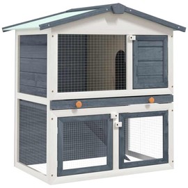 SKM Rabbit Hutch Grey and White Solid Pine Wood, Powder-Coated Iron mesh,Grey (Weight 29.89KG)