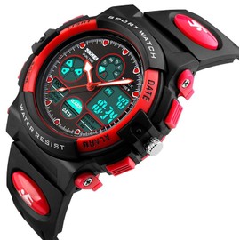 SKMEI Kinders Junges Mächens Analog Digital LED Rücklicht Uhren Woche Alarm Chronograph Armbanduhr-Rot