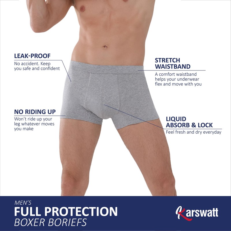 KARSWATT Washable Absorbency Urinary Incontinence Underwear for Men, Leak Proof