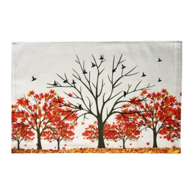 WAZAIGUR Fall Placemats, Maple Trees Fallen Leaves and Birds, Heat-Insulated Washable Autumn Place Mats Fall Table Mats Cotton and Linen Woven Placemats for Table Fall Decor, Fall Placemats Set of 4