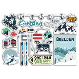 A5 Sticker Sheet Soelden Vinyl Stickers - Austria Austrian Ski Resort Mountains Snowboard Holiday Flag Travel Snow Sports Luggage Scrapbooking #79062