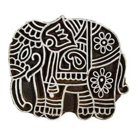 Knitwit Indian Wood Stamps Elephant Brown Handcarved Printing Block Textile Wooden Stamp