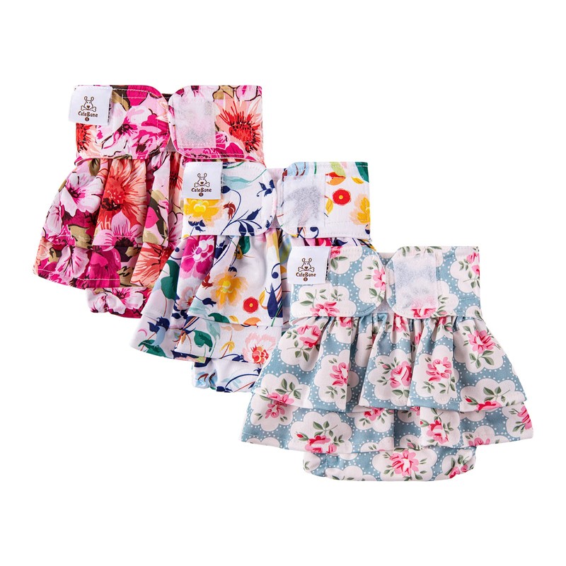 CuteBone Female Dog Diapers with Skirts 3 Pack Reusable Puppy