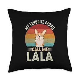 Retro Corgi Lala Gifts Outfit My Favorite People Call Me Lala Cute Corgi Lovers Grandma Throw Pillow, 18x18, Multicolor