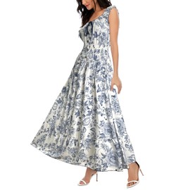 OSTOO Women's 2025 Summer Boho Floral Print Tiered Casual Flowy Long Maxi Dress(Apricot,M)