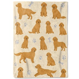 coedoaes Golden Retriever Fleece Blanket,50x60in,Cute Cartoon Dog Bones Paw Print Cream Throw Blankets,Soft Cozy Lightweight, Ideal for Bed Living Room Home Pet Themed Decor,Kids Gifts