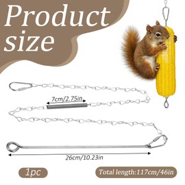 Stainless Steel Hanging Squirrel Feeder for Outside Squirrel Corn Cob Holder Feeder Chipmunk Feeders with 35 Inches Extension Chain for Bird and Other Backyard Feeding Supplies