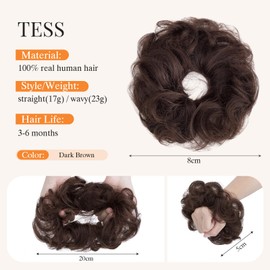 Human Hair Messy Bun Hair Piece,TESS Hair Buns for Women,100% Real Hair Bun Wig,Invisible hair buns hair piece,Wavy-02 Dark Brown 23g/piece