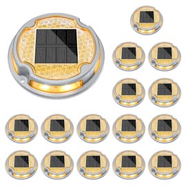 VOLISUN Solar Driveway Deck Lights Dock Marine Lights,16 Pack Solar Ground Light 2 Colors in 1 led Waterproof,Driveway Marker Light for Pathway Warning Step (White/Warm White)