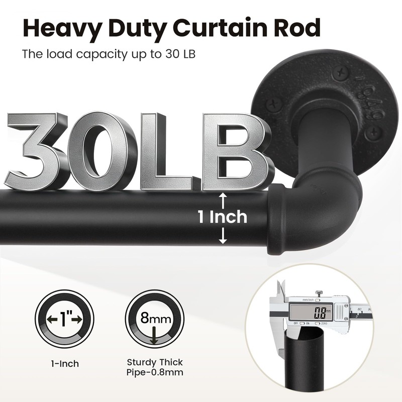 1 Inch Curtain Rods for Windows 120 to 240, Outdoor