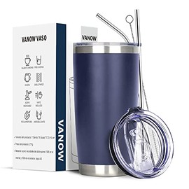 Vaso Térmico de Acero Inoxidable, Easytao Taza Termica Frio y Caliente para Cafe con Tapa y Pajita, Cepillo de limpieza, Termo Infusor de Vacío Doble para Mujer, Regalo (20oz/590ml, Azul marino)