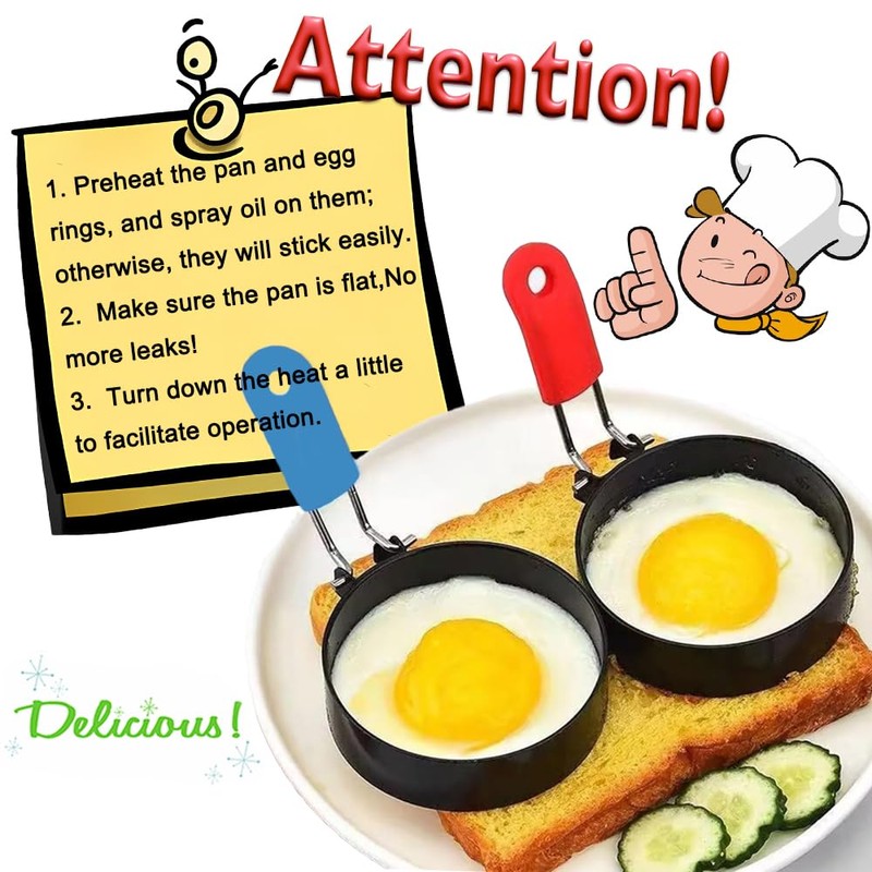4Pack Egg Rings for Frying, Stainless Steel Egg Rings with