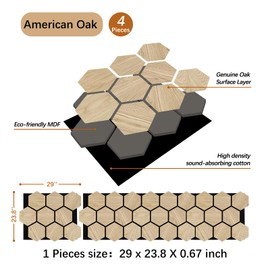 ARMURO Hexagon Wall Panels - 4 PCS Wood Panels for Wall - Natural Oak Wood Veneer Hexagon Sound Panels - Sound Absorbing Panels for Walls and Ceiling (23.8" W x 29" L)