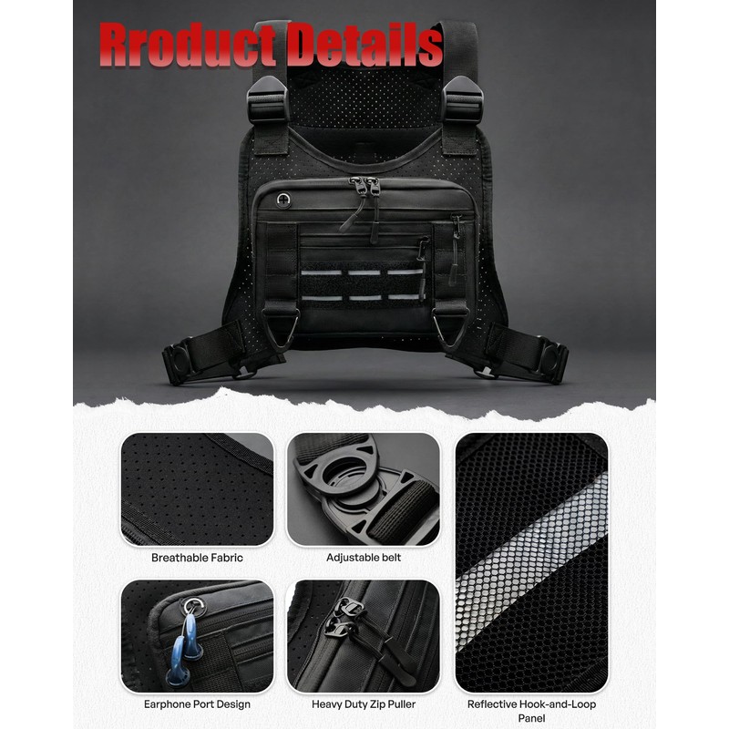 Sports Chest Bag for Men, Lightweight Water-Resistant Running Chest Pack