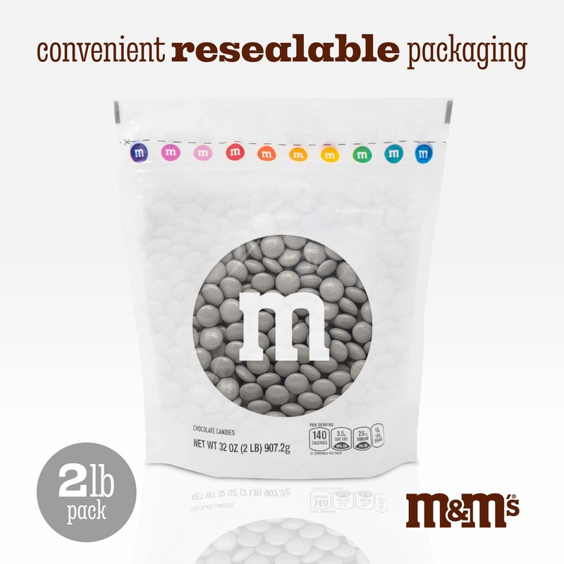 M&M’S WORLD Silver Milk Chocolate Candy Bulk - 2lbs Resealable
