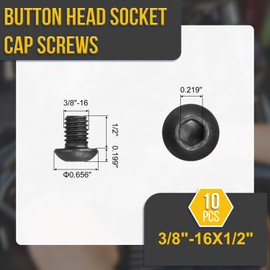 DTGN 3/8"-16x1/2" Button Head Socket Cap Screws - 10Pack - Good for Road Bicycle, Mountain Bike, Auto, Motorcycle - 304 Stainless Steel Black Oxide - Hex Socket Drive Fasteners