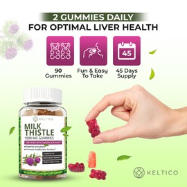 Milk Thistle Gummies 1000mg – Fortified with Dandelion Root – Liver Support & Detox Supplement – Vegan, Gluten-Free – Antioxidant Support - 90-Day Supply - Liver Health - Cleanse