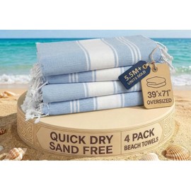 LANE LINEN Beach Towel 4 Pack, Oversized Beach Towels for Adults, Lightweight Travel Beach Towels, Pre-Washed for Soft Hand Feel, Quick Dry Beach Towels, 39"x71" - Sky Blue