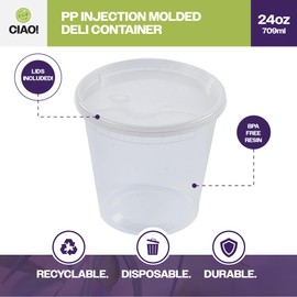 CIAO! 24OZ PP Injection Molded Soup-Deli Container with LLDPE Lid, Microwavable and BPA Free (240/240 combo pack)